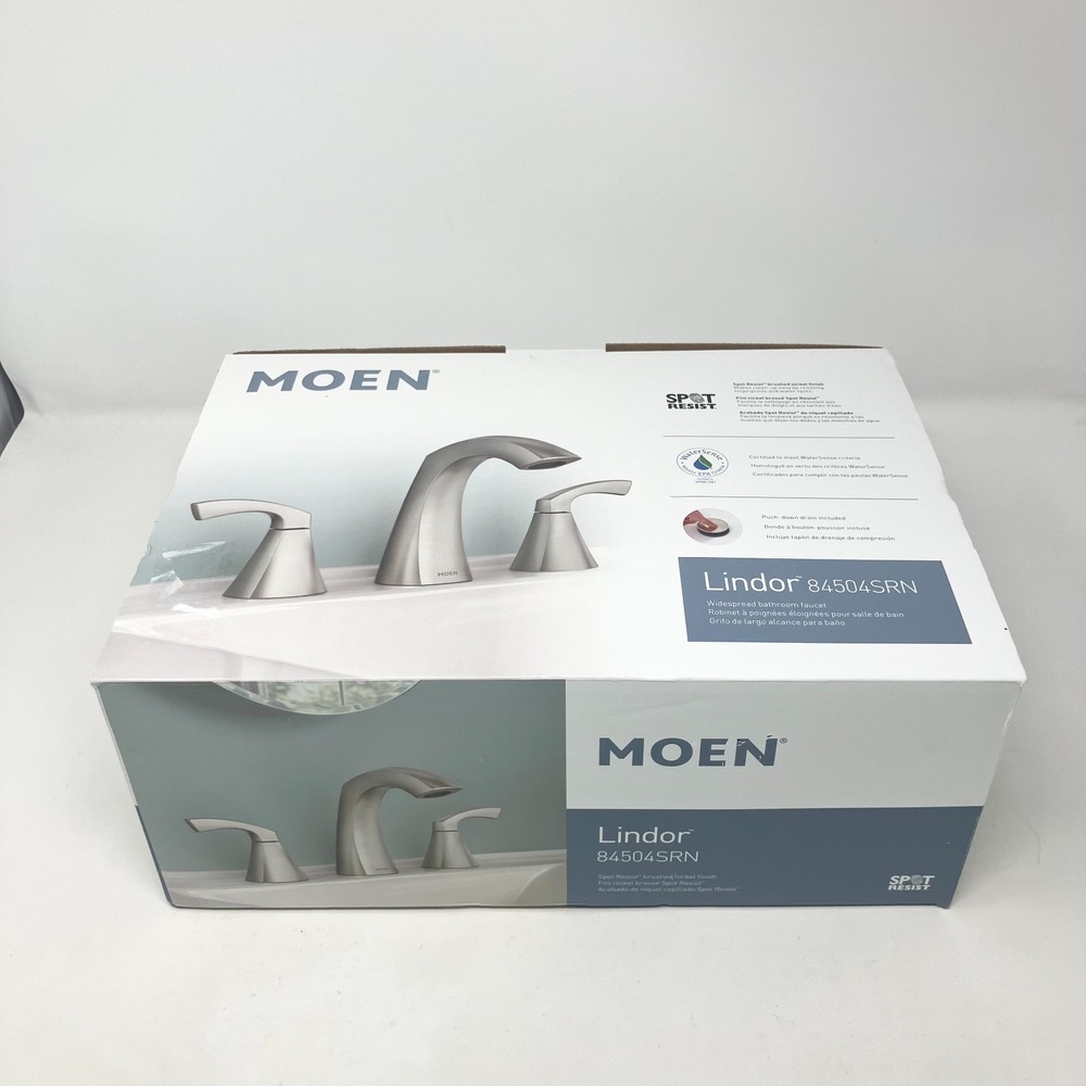 Moen Lindor 84504SRN Bathroom Faucet Brushed Nickel 2 Handle New Open Box